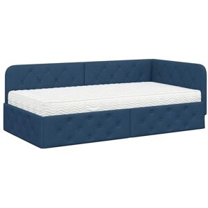 Corner Bed Frame with Mattress Blue 90 x 190 cm Fabric vidaXL Corner Bed Frame with Mattress Blue 90 x 190 cm Fabric vidaXL