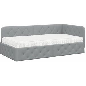 Corner Bed Frame with Mattress Light Grey 90 x 190 cm Fabric vidaXL Corner Bed Frame with Mattress Light Grey 90 x 190 cm Fabric vidaXL