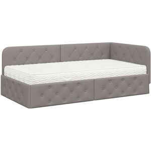 Corner Bed Frame with Mattress Taupe 90 x 190 cm Fabric vidaXL Corner Bed Frame with Mattress Taupe 90 x 190 cm Fabric vidaXL