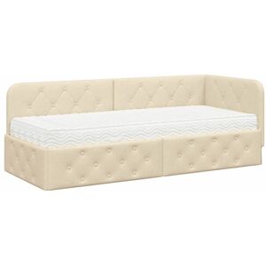 Corner Bed Frame with Mattress Cream 80 x 200 cm Fabric vidaXL Corner Bed Frame with Mattress Cream 80 x 200 cm Fabric vidaXL