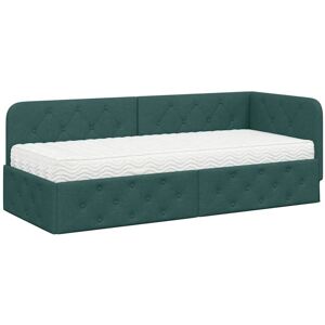 Corner Bed Frame with Mattress Dark Green 80 x 200 cm Fabric vidaXL Corner Bed Frame with Mattress Dark Green 80 x 200 cm Fabric vidaXL