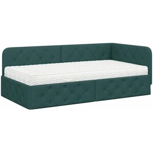 Corner Bed Frame with Mattress Dark Green 100 x 200 cm Fabric vidaXL Corner Bed Frame with Mattress Dark Green 100 x 200 cm Fabric vidaXL