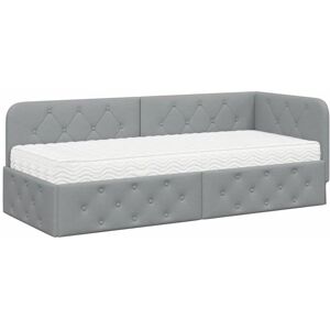 Corner Bed Frame with Mattress Light Grey 80 x 200 cm Fabric vidaXL Corner Bed Frame with Mattress Light Grey 80 x 200 cm Fabric vidaXL