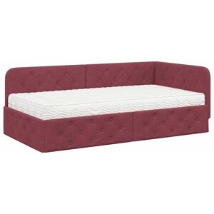 Corner Bed Frame with Mattress Wine Red 100 x 200 cm Fabric vidaXL Corner Bed Frame with Mattress Wine Red 100 x 200 cm Fabric vidaXL