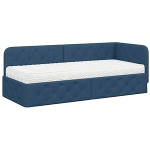 Corner Bed Frame with Mattress Blue 80 x 200 cm Fabric vidaXL Corner Bed Frame with Mattress Blue 80 x 200 cm Fabric vidaXL