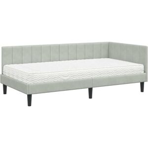 Corner Bed Frame with Mattress Light grey 100 x 200 cm Velvet vidaXL Corner Bed Frame with Mattress Light grey 100 x 200 cm Velvet vidaXL