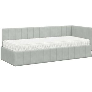 Corner Bed Frame with Mattress Light grey 80 x 200 cm Velvet vidaXL Corner Bed Frame with Mattress Light grey 80 x 200 cm Velvet vidaXL