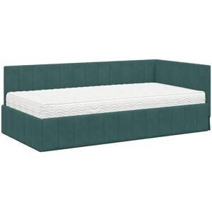 Corner Bed Frame with Mattress Dark green 100 x 200 cm Velvet vidaXL Corner Bed Frame with Mattress Dark green 100 x 200 cm Velvet vidaXL