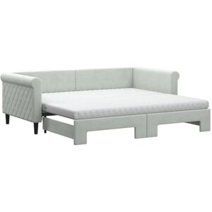 Daybed with Trundle and Mattresses Light Grey 90x190 cm Velvet vidaXL Daybed with Trundle and Mattresses Light Grey 90x190 cm Velvet vidaXL