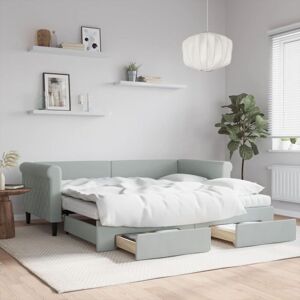 Daybed with Trundle and Drawers Light Grey 90x190 cm Velvet vidaXL Daybed with Trundle and Drawers Light Grey 90x190 cm Velvet vidaXL