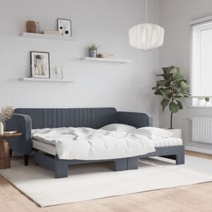 Daybed with Trundle and Mattresses Dark Grey 90x190 cm Velvet vidaXL Daybed with Trundle and Mattresses Dark Grey 90x190 cm Velvet vidaXL