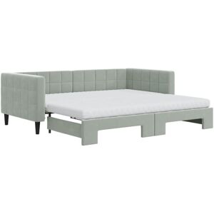 Daybed with Trundle and Mattresses Light Grey 90x190 cm Velvet vidaXL Daybed with Trundle and Mattresses Light Grey 90x190 cm Velvet vidaXL