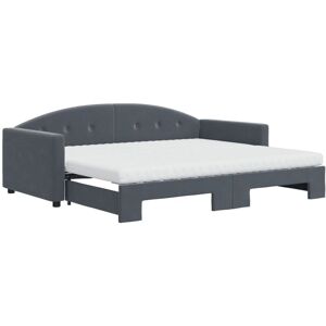 Daybed with Trundle and Mattresses Dark Grey 90x190 cm Velvet vidaXL Daybed with Trundle and Mattresses Dark Grey 90x190 cm Velvet vidaXL