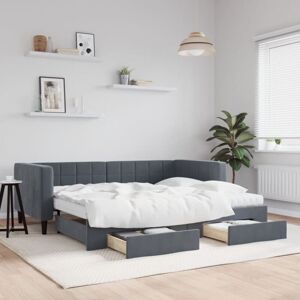 Daybed with Trundle and Drawers Dark Grey 90x190 cm Velvet vidaXL Daybed with Trundle and Drawers Dark Grey 90x190 cm Velvet vidaXL