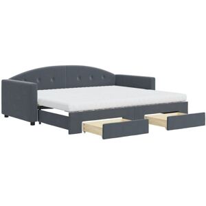 Daybed with Trundle and Drawers Dark Grey 90x190 cm Velvet vidaXL Daybed with Trundle and Drawers Dark Grey 90x190 cm Velvet vidaXL