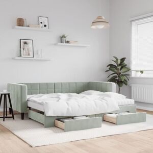 Daybed with Trundle and Drawers Light Grey 90x190 cm Velvet vidaXL Daybed with Trundle and Drawers Light Grey 90x190 cm Velvet vidaXL