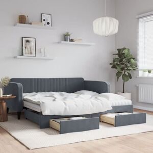 Daybed with Trundle and Drawers Dark Grey 90x190 cm Velvet vidaXL Daybed with Trundle and Drawers Dark Grey 90x190 cm Velvet vidaXL