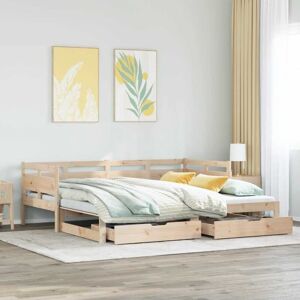 Daybed with Trundle and Drawers without Mattress 90x190 cm Single Vidaxl Daybed with Trundle and Drawers without Mattress 90x190 cm Single Vidaxl