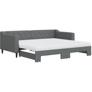 JINLEFU Daybed with Trundle and Mattresses Dark Grey 90x190 cm Fabric vidaXL JINLEFU Daybed with Trundle and Mattresses Dark Grey 90x190 cm Fabric vidaXL
