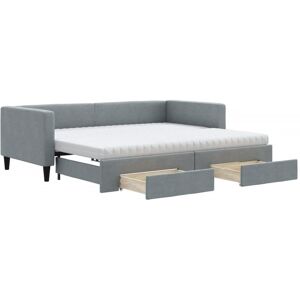 Daybed with Trundle and Drawers Light Grey 90x190 cm Fabric vidaXL Daybed with Trundle and Drawers Light Grey 90x190 cm Fabric vidaXL