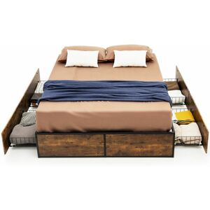 Double Metal Bed Frame with 4 Underbed Storage Drawers Rustic Brown - Costway Double Metal Bed Frame with 4 Underbed Storage Drawers Rustic Brown - Costway