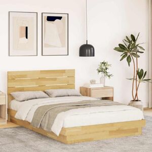 BONNEVIE Double bed,Adult bed,Bed Frame with Headboard without Mattress 120x200 cm Solid Wood Oak VSVS275991 BONNEVIE Double bed,Adult bed,Bed Frame with Headboard without Mattress 120x200 cm Solid Wood Oak VSVS275991