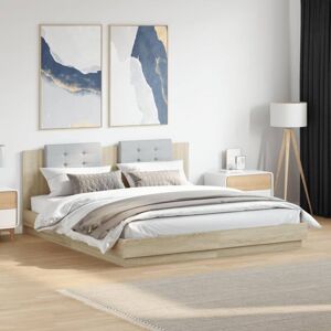 BONNEVIE Double bed,Adult bed,Bed Frame with led without Mattress Sonoma Oak 180x200 cm Super King VSVS464021 BONNEVIE Double bed,Adult bed,Bed Frame with led without Mattress Sonoma Oak 180x200 cm Super King VSVS464021