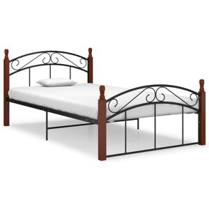 BONNEVIE Double bed,Adult bed,Bed Frame without Mattress Black Metal&Solid Oak Wood 120x200 cm VSVS813747 BONNEVIE Double bed,Adult bed,Bed Frame without Mattress Black Metal&Solid Oak Wood 120x200 cm VSVS813747