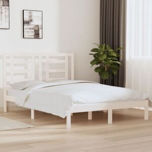BONNEVIE Double bed,Adult bed,Bed Frame without Mattress White 140x190 cm Solid Wood Pine VSVS871617 BONNEVIE Double bed,Adult bed,Bed Frame without Mattress White 140x190 cm Solid Wood Pine VSVS871617