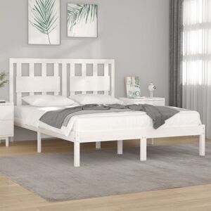 BONNEVIE Double bed,Adult bed,Bed Frame without Mattress White Solid Wood 140x190 cm (809998+818571) VSVS412017 BONNEVIE Double bed,Adult bed,Bed Frame without Mattress White Solid Wood 140x190 cm (809998+818571) VSVS412017
