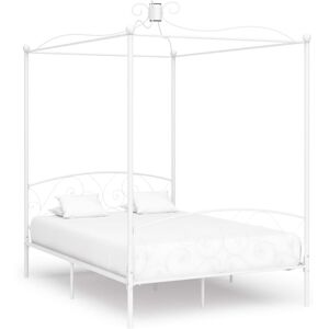 BONNEVIE Double bed,Adult bed,Canopy Bed Frame without Mattress White Metal 120x200 cm VSVS779833 BONNEVIE Double bed,Adult bed,Canopy Bed Frame without Mattress White Metal 120x200 cm VSVS779833