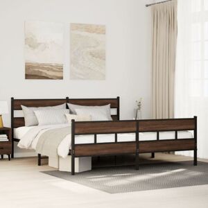 BONNEVIE Double bed,Adult bed,Metal Bed Frame without Mattress Brown Oak 180x200 cm Super King VSVS479793 BONNEVIE Double bed,Adult bed,Metal Bed Frame without Mattress Brown Oak 180x200 cm Super King VSVS479793