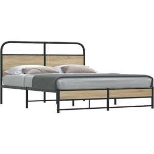 BONNEVIE Double bed,Adult bed,Metal Bed Frame without Mattress Smoked Oak 160x200 cm VSVS800465 BONNEVIE Double bed,Adult bed,Metal Bed Frame without Mattress Smoked Oak 160x200 cm VSVS800465