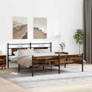 BONNEVIE Double bed,Adult bed,Metal Bed Frame without Mattress Smoked Oak 180x200 cm Super King VSVS246598 BONNEVIE Double bed,Adult bed,Metal Bed Frame without Mattress Smoked Oak 180x200 cm Super King VSVS246598