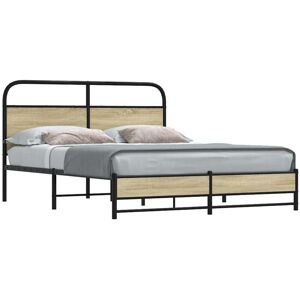 BONNEVIE Double bed,Adult bed,Metal Bed Frame without Mattress Sonoma Oak 160x200 cm VSVS265743 BONNEVIE Double bed,Adult bed,Metal Bed Frame without Mattress Sonoma Oak 160x200 cm VSVS265743