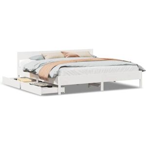 BONNEVIE Double bed,Bed Frame without Mattress White 180x200 cm Super King Solid Wood Pine CFW92287 BONNEVIE Double bed,Bed Frame without Mattress White 180x200 cm Super King Solid Wood Pine CFW92287
