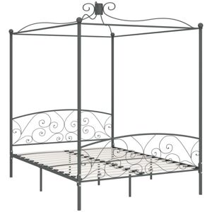 BONNEVIE Double bed,Canopy Bed Frame without Mattress Grey Metal 160x200 cm CFW79989 BONNEVIE Double bed,Canopy Bed Frame without Mattress Grey Metal 160x200 cm CFW79989