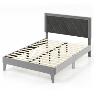 COSTWAY Double Size Bed Frame Velvet Upholstered Platform Bed Slat with High Headboard COSTWAY Double Size Bed Frame Velvet Upholstered Platform Bed Slat with High Headboard
