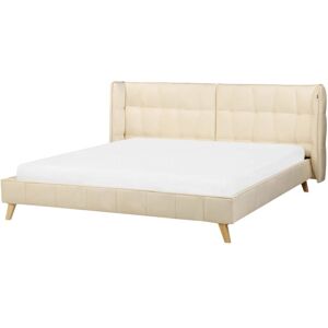 Beliani Beige Velvet Bed with Adjustable Headboard - Bed Beliani Beige Velvet Bed with Adjustable Headboard - Bed