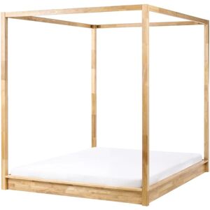 BELIANI Four Poster Bed Wood HERLIERE 160 x 200 cm (EU King Size) Light Brown BELIANI Four Poster Bed Wood HERLIERE 160 x 200 cm (EU King Size) Light Brown