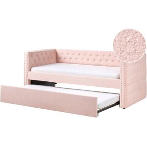 BELIANI Glam Boucle EU Single Trundle Bed Frame 3ft Slatted Frame Buttoned Pink Gassin BELIANI Glam Boucle EU Single Trundle Bed Frame 3ft Slatted Frame Buttoned Pink Gassin