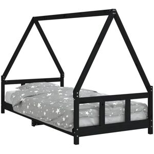 vidaXL Kids Bed Frame Black 90x200 cm - Kids Bed, Solid Pine Wood, House Design vidaXL Kids Bed Frame Black 90x200 cm - Kids Bed, Solid Pine Wood, House Design