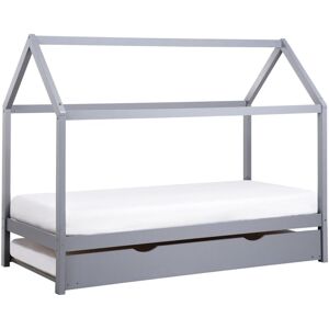 BELIANI Kids House Trundle Bed Pine Wood eu Single Size 3ft with Slatted Base Grey Crillon BELIANI Kids House Trundle Bed Pine Wood eu Single Size 3ft with Slatted Base Grey Crillon