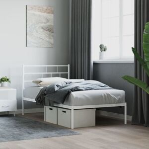 Metal Bed Frame without Mattress with Headboard White 90x190cm vidaXL Metal Bed Frame without Mattress with Headboard White 90x190cm vidaXL
