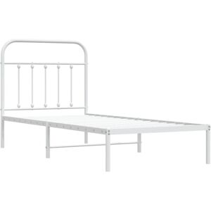 vidaXL White Metal Bed Frame with Headboard - Bed Base for 90x200cm Mattress vidaXL White Metal Bed Frame with Headboard - Bed Base for 90x200cm Mattress