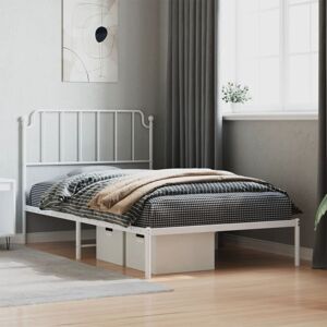 Metal Bed Frame without Mattress with Headboard White 107x203cm vidaXL Metal Bed Frame without Mattress with Headboard White 107x203cm vidaXL