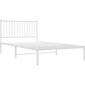 vidaXL Metal Bed Frame with Headboard - 107x203 cm, White, Bed Base vidaXL Metal Bed Frame with Headboard - 107x203 cm, White, Bed Base