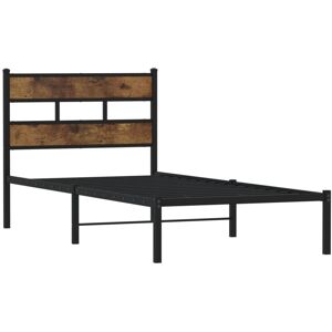 Metal Bed Frame without Mattress Smoked Oak 100x200 cm vidaXL Metal Bed Frame without Mattress Smoked Oak 100x200 cm vidaXL