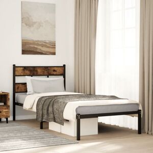 Metal Bed Frame without Mattress Smoked Oak 90x190 cm Single Vidaxl Metal Bed Frame without Mattress Smoked Oak 90x190 cm Single Vidaxl
