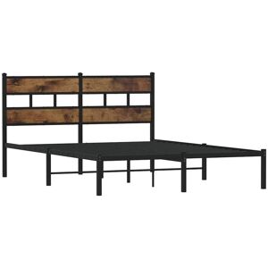 Metal Bed Frame without Mattress Smoked Oak 135x190 cm Double vidaXL Metal Bed Frame without Mattress Smoked Oak 135x190 cm Double vidaXL